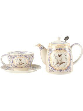 Charming Bone China Teapot Set for One, Cute Animal Pattern, Afternoon Tea
